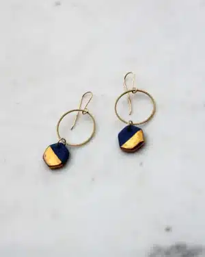 Elsa Hexagon Earring - Sky Blue & Gold