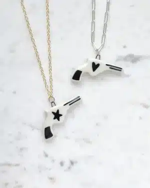 Revolver Pendant - Heart Motif w/ Gold Chain